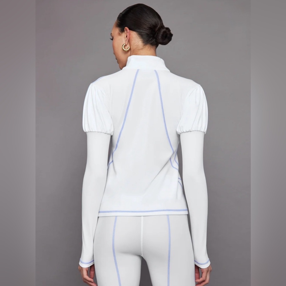 Carbon38 Puff Sleeve Full Zip Top White & Sweet Lavender Size XS Like New! - Picture 5 of 12